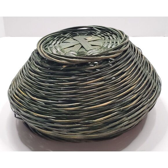 Wicker Basket Green 9" Round Decorative Bowl Artisan Weaving 9" Diameter Home De - Picture 4 of 7